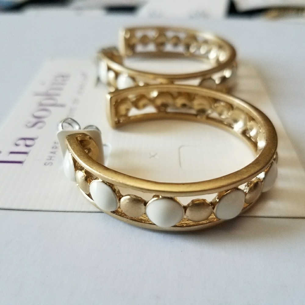 Lia Sophia gold and white hoop earrings